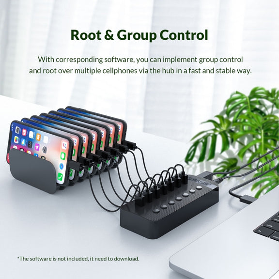 ORICO CT2U3-7AB-BK 7 In 1 Plastic Stripes Multi-Port USB HUB with Individual Switches, US Plug(Black)