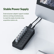 ORICO CT2U3-7AB-BK 7 In 1 Plastic Stripes Multi-Port USB HUB with Individual Switches, US Plug(Black)