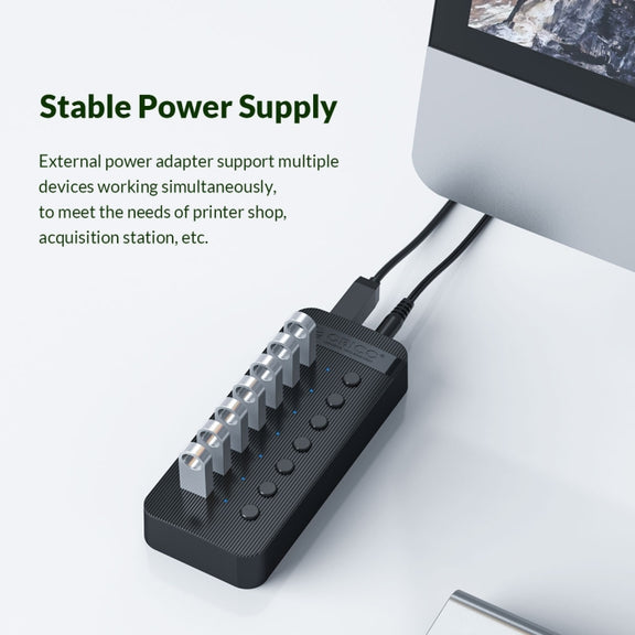 ORICO CT2U3-7AB-BK 7 In 1 Plastic Stripes Multi-Port USB HUB with Individual Switches, US Plug(Black)