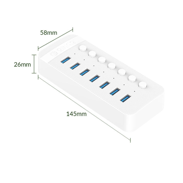 ORICO CT2U3-7AB-WH 7 In 1 Plastic Stripes Multi-Port USB HUB with Individual Switches, EU Plug(White)