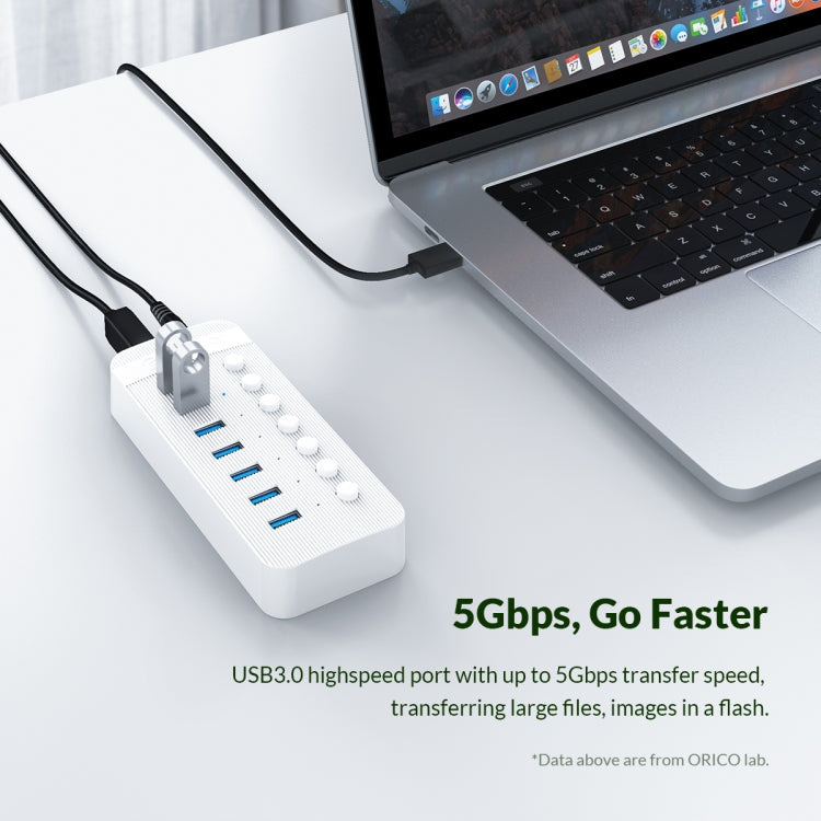ORICO CT2U3-7AB-WH 7 In 1 Plastic Stripes Multi-Port USB HUB with Individual Switches, EU Plug(White)