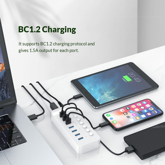 ORICO CT2U3-7AB-BK 7 In 1 Plastic Stripes Multi-Port USB HUB with Individual Switches, AU Plug(Black)