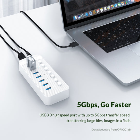 ORICO CT2U3-10AB-WH 10 In 1 Plastic Stripes Multi-Port USB HUB with Individual Switches, EU Plug(White)