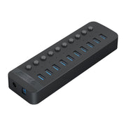 ORICO CT2U3-10AB-BK 10 In 1 Plastic Stripes Multi-Port USB HUB with Individual Switches, UK Plug(Black)