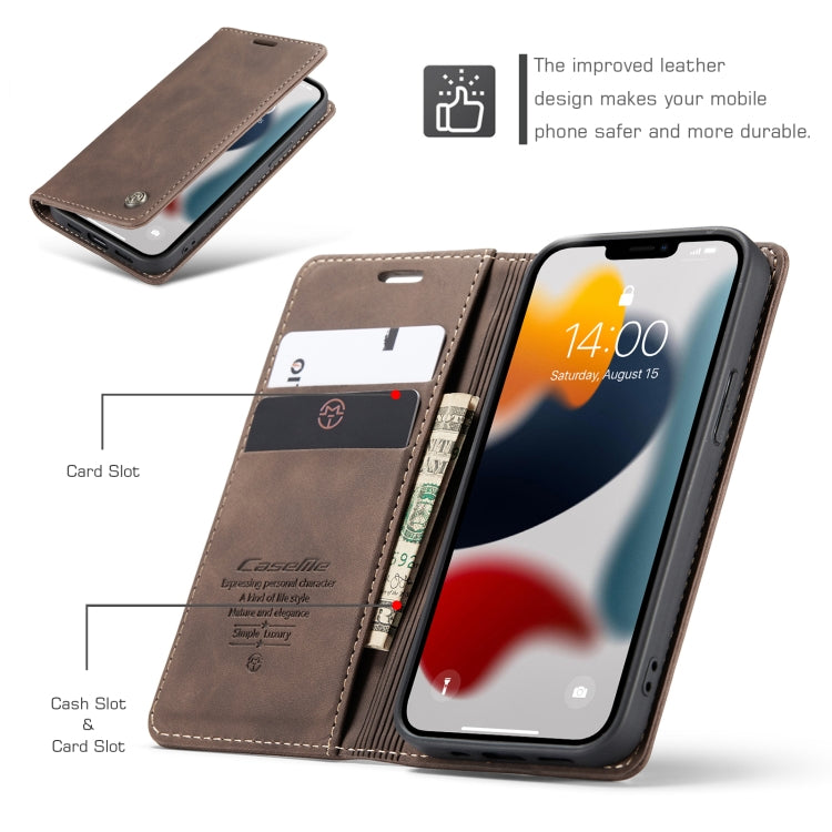 For iPhone 13 mini CaseMe-013 Multifunctional Retro Frosted Horizontal Flip Leather Case with Card Slot & Holder & Wallet (Coffee)