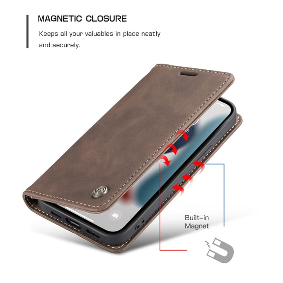 For iPhone 13 mini CaseMe-013 Multifunctional Retro Frosted Horizontal Flip Leather Case with Card Slot & Holder & Wallet (Coffee)