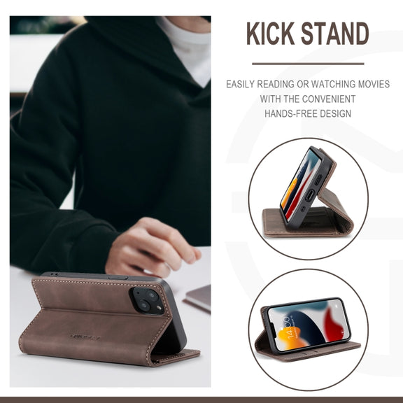 For iPhone 13 mini CaseMe-013 Multifunctional Retro Frosted Horizontal Flip Leather Case with Card Slot & Holder & Wallet (Coffee)