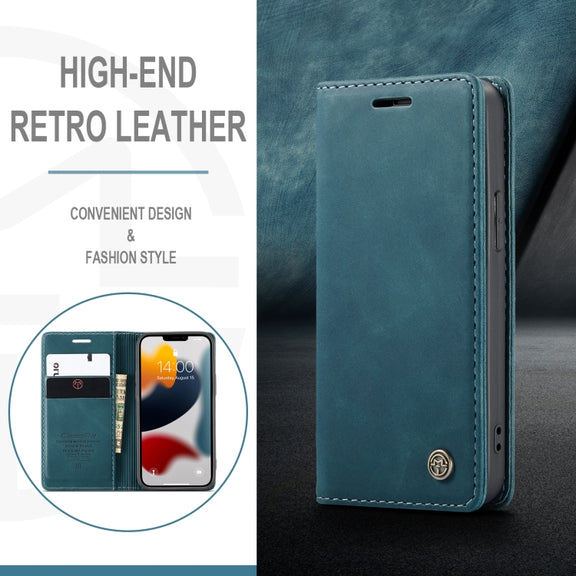 For iPhone 13 mini CaseMe-013 Multifunctional Retro Frosted Horizontal Flip Leather Case with Card Slot & Holder & Wallet (Blue)