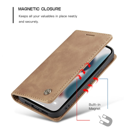 For iPhone 13 mini CaseMe-013 Multifunctional Retro Frosted Horizontal Flip Leather Case with Card Slot & Holder & Wallet (Brown)