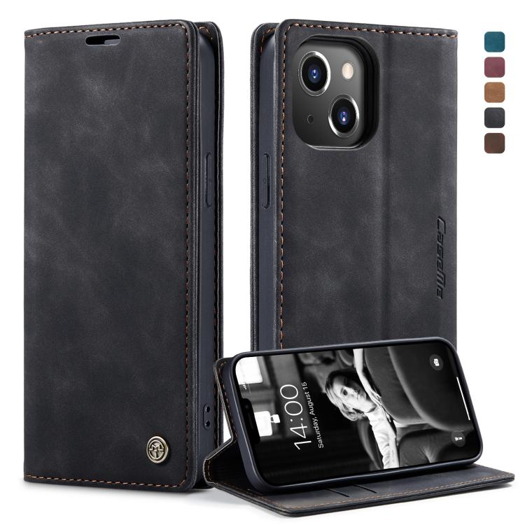 For iPhone 13 CaseMe-013 Multifunctional Retro Frosted Horizontal Flip Leather Case with Card Slot & Holder & Wallet(Black)