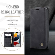 For iPhone 13 CaseMe-013 Multifunctional Retro Frosted Horizontal Flip Leather Case with Card Slot & Holder & Wallet(Black)