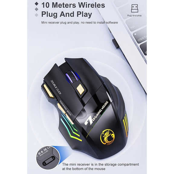 iMICE GW-X7 7-button Silent Rechargeable Wireless Gaming Mouse with Colorful RGB Lights(Black)