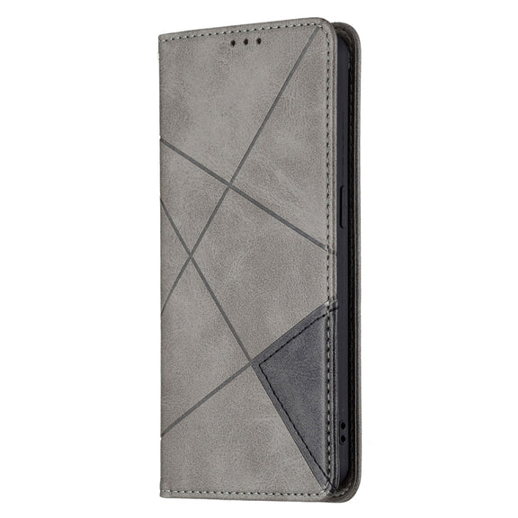 For OPPO Reno6 Rhombus Texture Horizontal Flip Magnetic Leather Case with Holder & Card Slots(Grey)