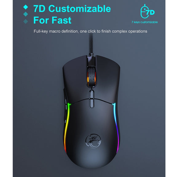 iMICE T60 7-key Custom Colorful Luminous Wired Honeycomb Gaming Mouse, Cable Length: 1.8m(Black)