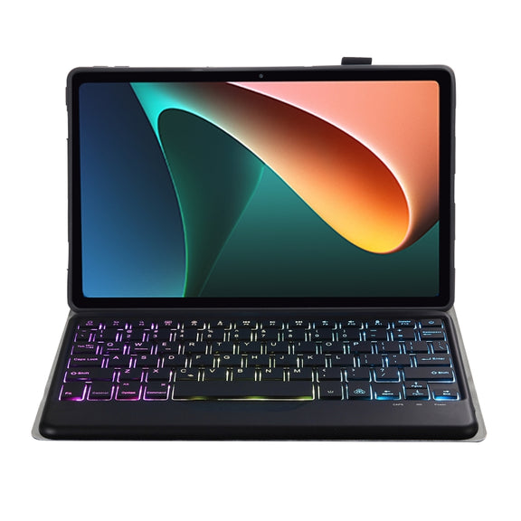 A0N5BS Ultra-thin Tri-color Backlight Detachable Lambskin Texture TPU Bluetooth Keyboard Leather Tablet Case with Holder For Xiaomi Pad 5 / 5 Pro(Black)