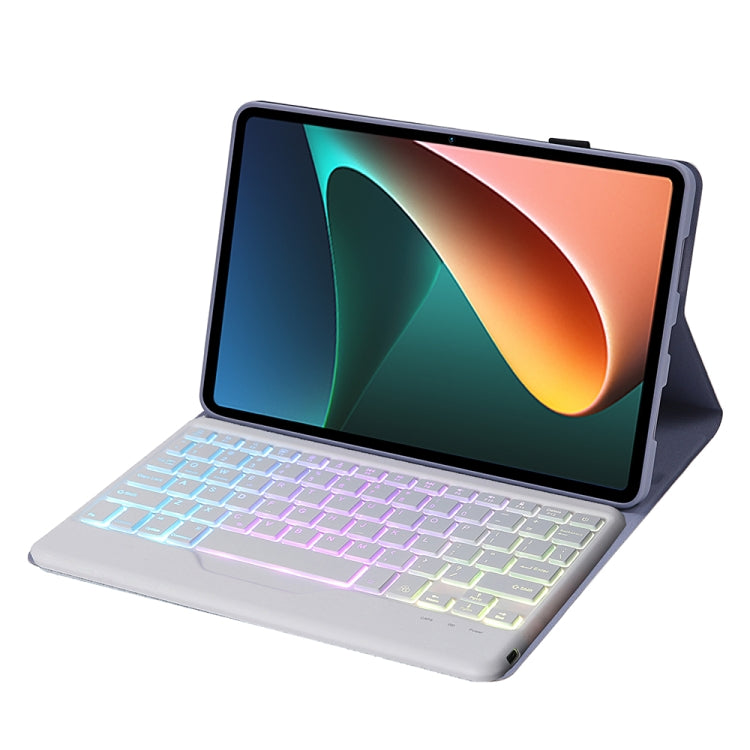 A0N5BS Ultra-thin Tri-color Backlight Detachable Lambskin Texture TPU Bluetooth Keyboard Leather Tablet Case with Holder For Xiaomi Pad 5 / 5 Pro(Purple)