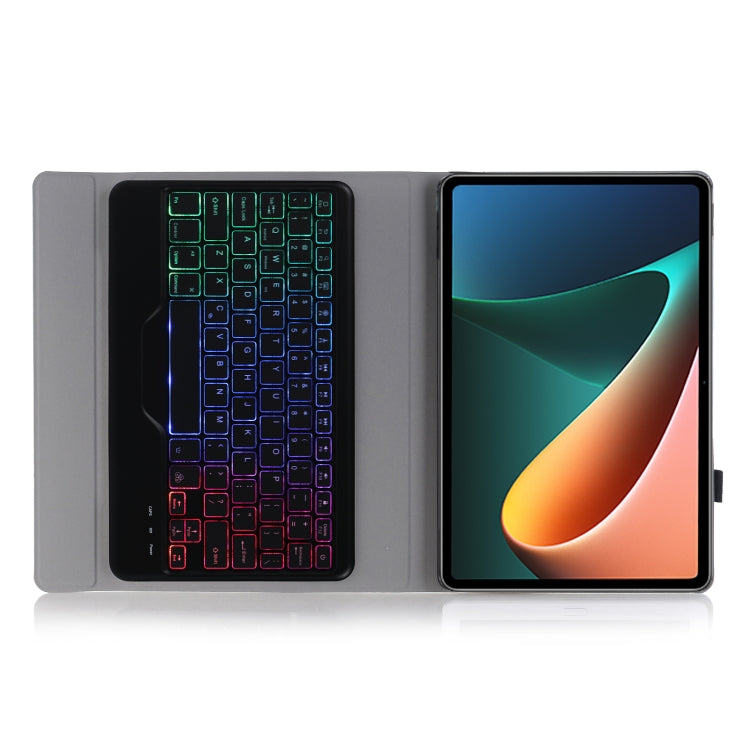 A0N5BS Ultra-thin Tri-color Backlight Detachable Lambskin Texture TPU Bluetooth Keyboard Leather Tablet Case with Holder For Xiaomi Pad 5 / 5 Pro(Pink)