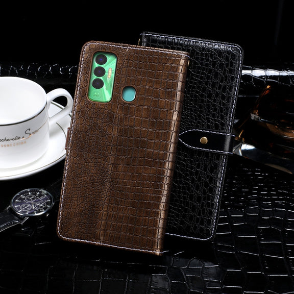 For Tecno Spark 7P idewei Crocodile Texture Horizontal Flip Leather Case with Holder & Card Slots & Wallet(Black)