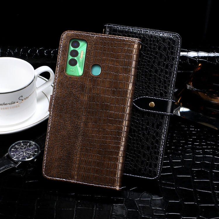 For Tecno Spark 7P idewei Crocodile Texture Horizontal Flip Leather Case with Holder & Card Slots & Wallet(Black)