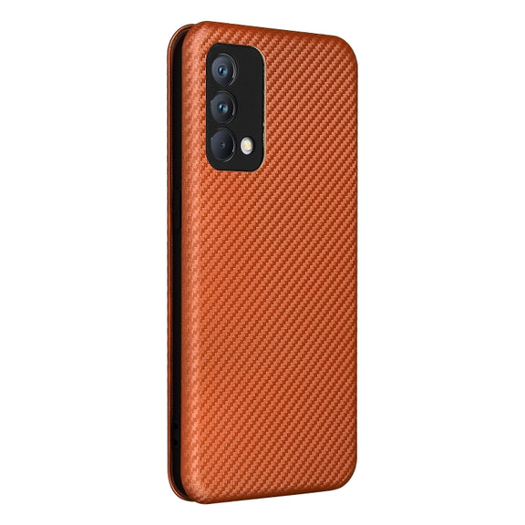 Carbon Fiber Texture Horizontal Flip TPU + PC + PU Leather Case with Card Slot For OPPO Realme GT Master(Brown)