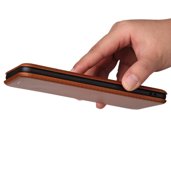 Carbon Fiber Texture Horizontal Flip TPU + PC + PU Leather Case with Card Slot For OPPO Realme GT Master(Brown)