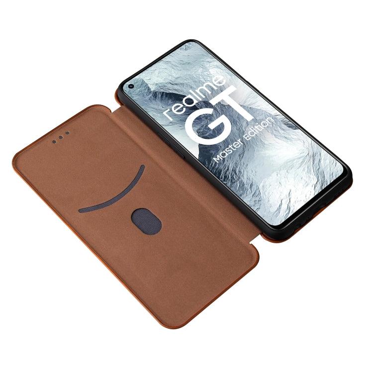 Carbon Fiber Texture Horizontal Flip TPU + PC + PU Leather Case with Card Slot For OPPO Realme GT Master(Brown)