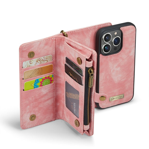 For iPhone 13 Pro Max CaseMe-008 Detachable Multifunctional Horizontal Flip Leather Case(Pink)