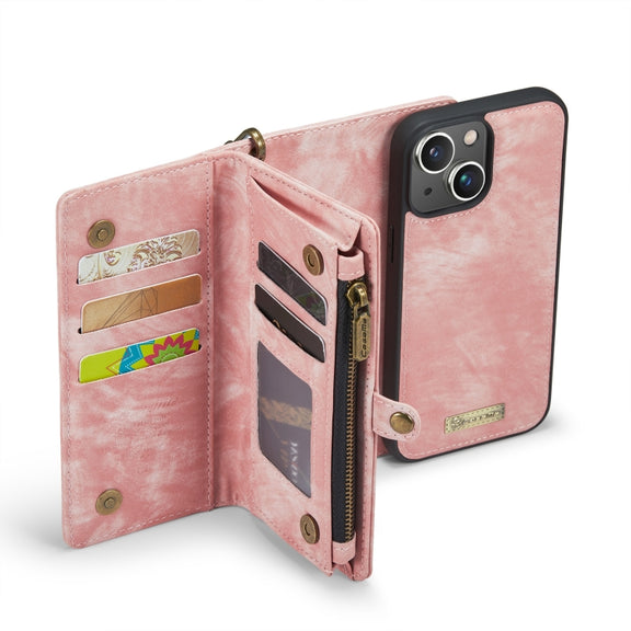 For iPhone 13 CaseMe-008 Detachable Multifunctional Horizontal Flip Leather Case(Pink)