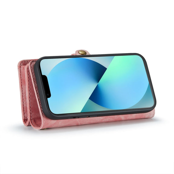 For iPhone 13 CaseMe-008 Detachable Multifunctional Horizontal Flip Leather Case(Pink)