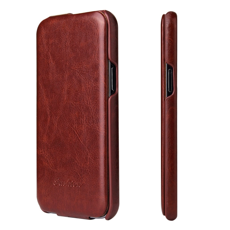 For iPhone 13 Pro Fierre Shann Retro Oil Wax Texture Vertical Flip PU Leather Case (Brown)