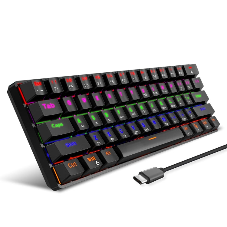 HXSJ L800 61 Keys Bluetooth 5.0 / 2.4G Wireless / Type-C Wired Three Modes Blue Shaft Mechanical Keyboard(Black)