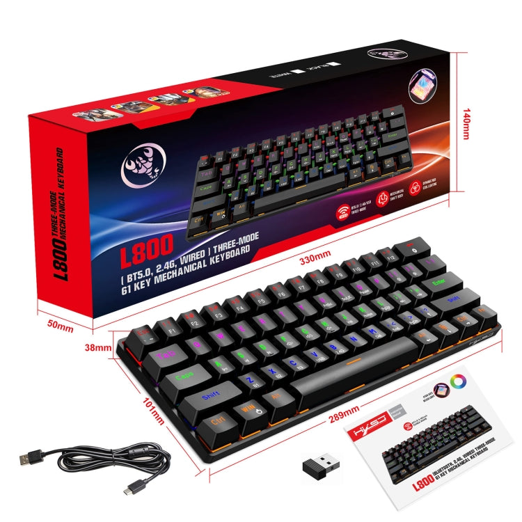 HXSJ L800 61 Keys Bluetooth 5.0 / 2.4G Wireless / Type-C Wired Three Modes Blue Shaft Mechanical Keyboard(Black)