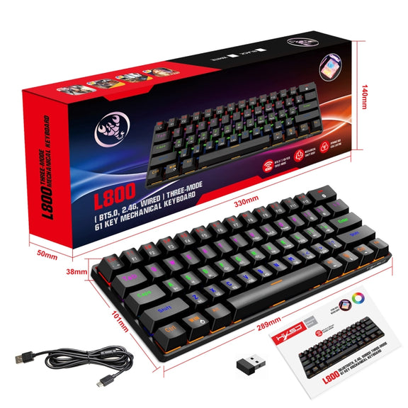 HXSJ L800 61 Keys Bluetooth 5.0 / 2.4G Wireless / Type-C Wired Three Modes Blue Shaft Mechanical Keyboard(Black)