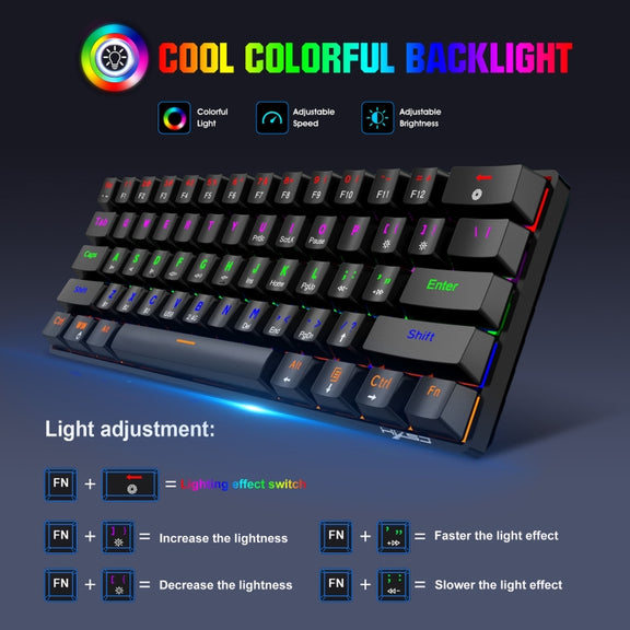 HXSJ L800 61 Keys Bluetooth 5.0 / 2.4G Wireless / Type-C Wired Three Modes Blue Shaft Mechanical Keyboard(Black)