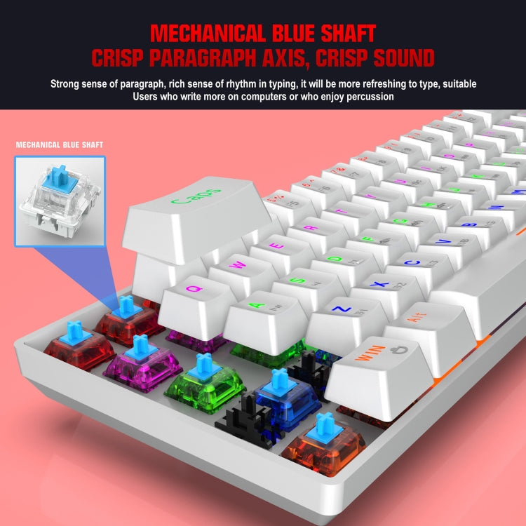 HXSJ L800 61 Keys Bluetooth 5.0 / 2.4G Wireless / Type-C Wired Three Modes Blue Shaft Mechanical Keyboard(White)