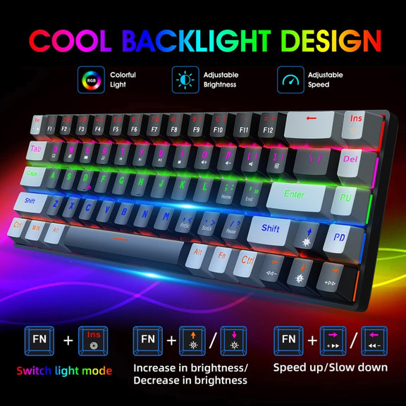 HXSJ V800 68 Keys Type-C Wired Cool Backlight Mechanical Keyboard(Blue Shaft)