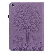 For Huawei MediaPad M5 lite Tree & Deer Pattern Pressed Printing Horizontal Flip PU Leather Case with Holder & Card Slots(Purple)