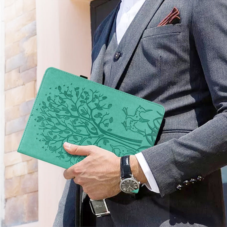For Huawei MediaPad M5 lite Tree & Deer Pattern Pressed Printing Horizontal Flip PU Leather Case with Holder & Card Slots(Green)