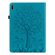 For Huawei MatePad Pro 10.8 2021 Tree & Deer Pattern Pressed Printing Horizontal Flip PU Leather Case with Holder & Card Slots(Blue)
