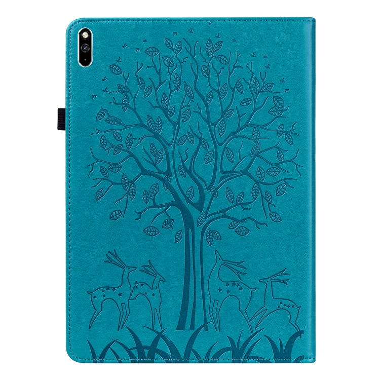 For Huawei MatePad Pro 10.8 2021 Tree & Deer Pattern Pressed Printing Horizontal Flip PU Leather Case with Holder & Card Slots(Blue)