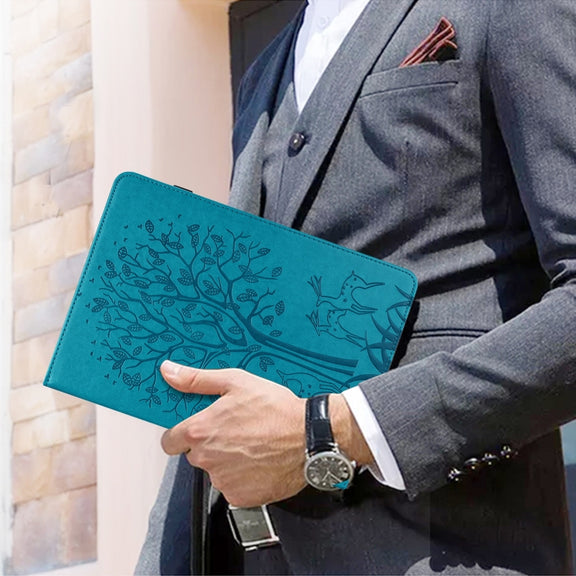 For Huawei MatePad Pro 10.8 2021 Tree & Deer Pattern Pressed Printing Horizontal Flip PU Leather Case with Holder & Card Slots(Blue)