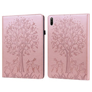 For Huawei MatePad 11 2021 Tree & Deer Pattern Pressed Printing Horizontal Flip PU Leather Case with Holder & Card Slots(Pink)