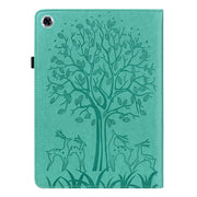 For Lenovo Tab M10 HD Gen 2 Tree & Deer Pattern Pressed Printing Horizontal Flip PU Leather Case with Holder & Card Slots(Green)