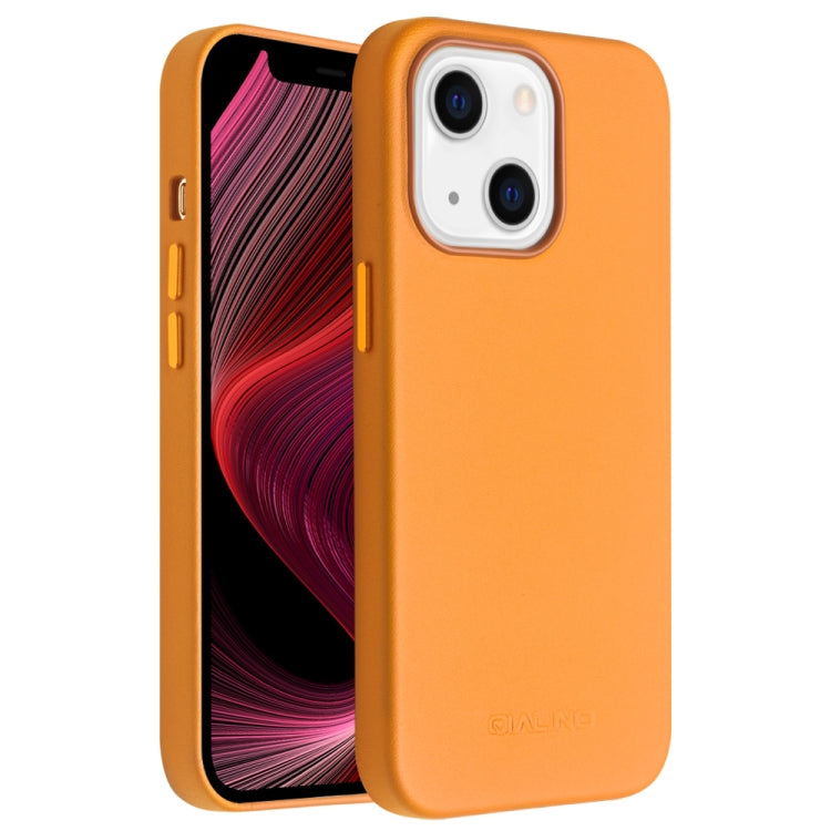 For iPhone 13 QIALINO Nappa Cowhide MagSafe Magnetic Protective Case(Orange)