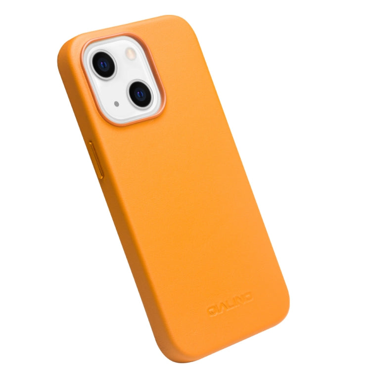 For iPhone 13 QIALINO Nappa Cowhide MagSafe Magnetic Protective Case(Orange)