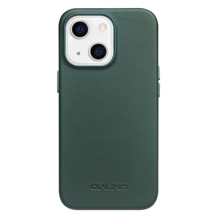 For iPhone 13 QIALINO Nappa Cowhide MagSafe Magnetic Protective Case(Dark Green)