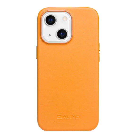 For iPhone 13 mini QIALINO Nappa Cowhide MagSafe Magnetic Protective Case (Orange)