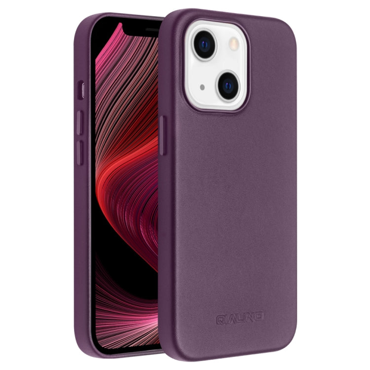 For iPhone 13 mini QIALINO Nappa Cowhide MagSafe Magnetic Protective Case (Purple Crystal)