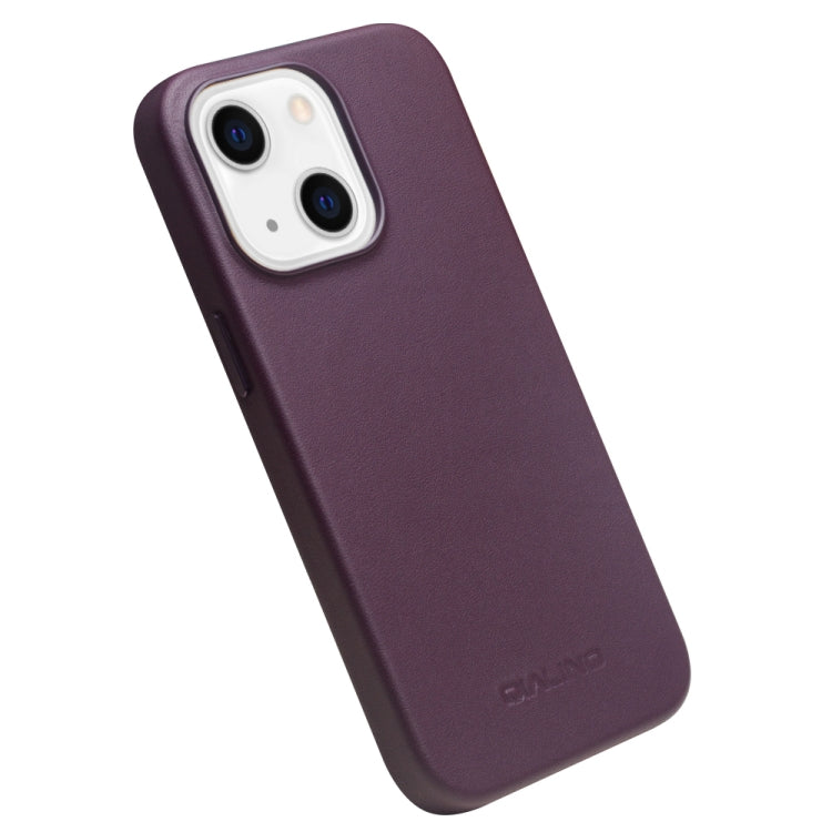 For iPhone 13 mini QIALINO Nappa Cowhide MagSafe Magnetic Protective Case (Purple Crystal)
