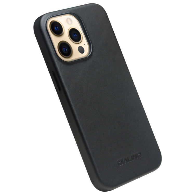 For iPhone 13 Pro QIALINO Nappa Cowhide MagSafe Magnetic Protective Case (Black)